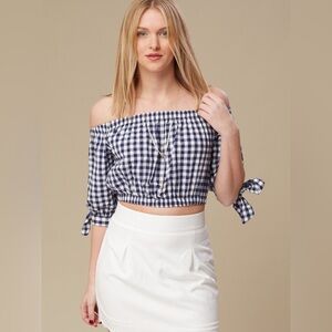 Altar’d State Women’s Small Black Gingham Off The Shoulder Crop Top Small